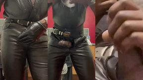 black leather smoking bate & heavy cum
