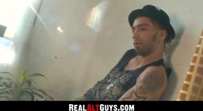 Tattooed amateur jock enjoys voyeur watching him jerk off