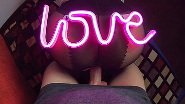 Girl with Big Ass in Sexy Pantyhose Sucks Dick and Fucks Cowgirl and DoggyStyle by the Light of Pink Lamp LOVE - Amateur Couple Sex POV