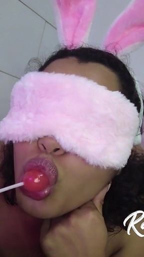 Naughty Girl Licking Dick and Lollipop Blindfolded