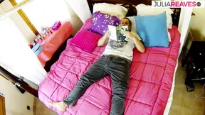 Naughty slut rides a huge cock with a condom and takes his load all over