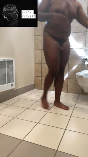 Blackflowers Teasing in Public Bathroom