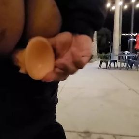 Risky public outdoor anal dildo