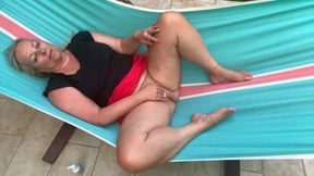 Horny Wife Lena Massive SQUIRTING ORGASMS on Hammock - REAL Public Dildo Masturbation