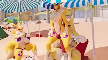 Femboy Renamon gets fucked by a futanari rena