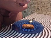 Ejaculate on a cookie and eat his own cum, enjoy breakfast!