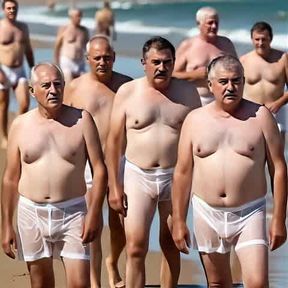 Ai Dads, Grandpas, and Oldermen in soaked white underwear