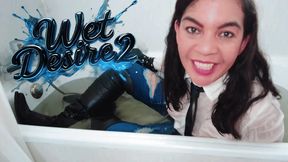 Wet Desire 2 Reina leathers white shirt boots and jeans