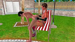 Animated 3D Sex - Cute Lesbian girl riding strapon dick