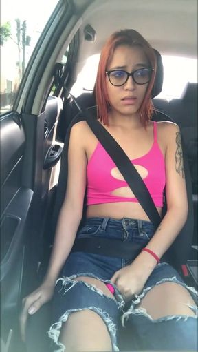 Horny College Teen Plays With Vibrator While Dad Drives