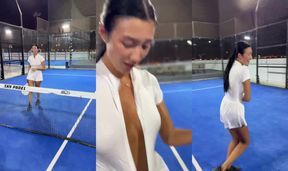 Sweaty tits bounce as she gasps hard ????