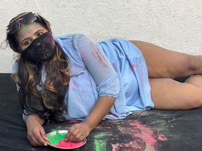 stepSister and stepbrother he celebrate holi