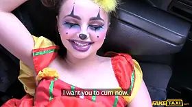 Fake cab - petite valentines day cosplay clown bursts and blows a load hard
