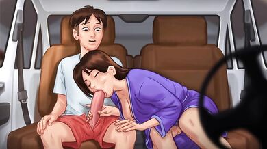Becca and Helen take the gaming cumshot in Summertime Threesome