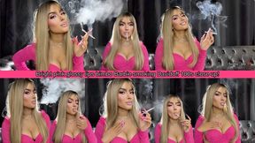Bright pink glossy lips bimbo Barbie smoking Davidoff 100s close up!