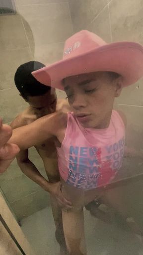 Femboy Gets Fucked by a Stranger in the Bathroom of the Hotel Where She Is on Vacation with Her Family
