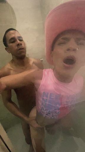 Femboy Gets Fucked by a Stranger in the Bathroom of the Hotel Where She Is on Vacation with Her Family