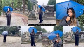 Angie smoking in Milan’s monumental cemetery