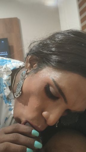 Indian sissy crossdresser sucking boyfriends hard cock