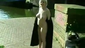 Exhibitionist blonde mature wife is naked and horny outside