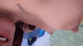 Latina gets drenched from her own lactating tits while cumming hard