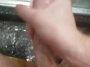 Shower jerk off w lotion, moans, and cum. Fast stroking, keep up if u can