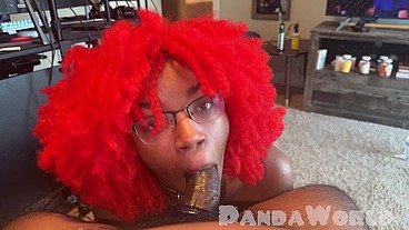 Ebony Redhead Slut Sucks & Swallows to Earn a HUGE Facial!