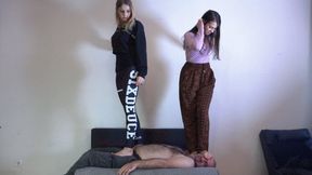 ROSALINA And IRINA - Treating My Guest - EXTREME Trampling And Facestanding Punishment 1080p