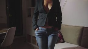 Low jeans and a blazer