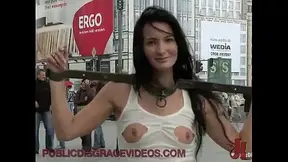 Shackled babe flashing in public