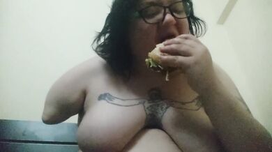 Amputee Feedee Stuffs 100 Burgers While Smoking and Moaning