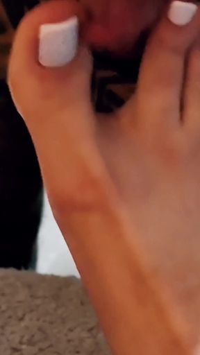 Tattooed Masked Foot Slave Licks & Sucks My Long White Toes - I Cum Hard From Foot Worship