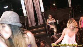 ”Amateur babes devouring huge dick at a strip club”