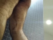 Self fisting in public showers: hot man gets naughty when nobody's around