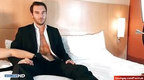 Handsome str8 salesman serviced in spite of him for a gay porn