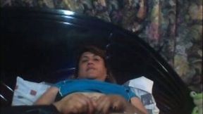 My fat wife is dildo fucking her insatiable cunt on the bed