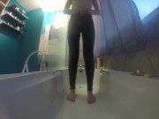Desperate trans girl wets herself in the shower