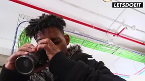 Black-haired chick drools all over his BBC while she twists it with her hand