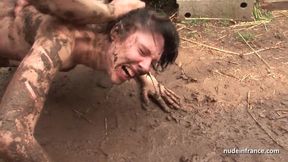Nude mud wrestling and anal sex punishment outdoors