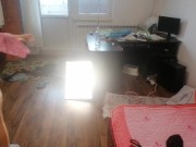 Amateur wife having fun trying on clothes that she cuts off.
