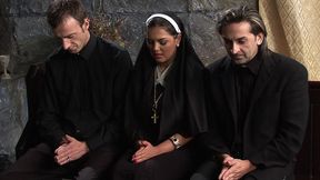 jasmine black and stacey saran get fucked by priests in the pews