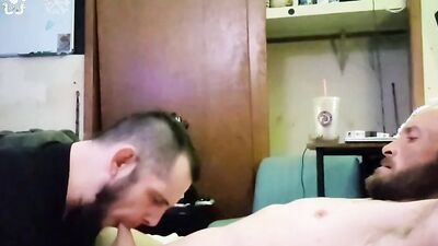 Redneck Tim goes wild on his big white cock & swallows every drop