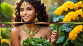 Beautiful Big Breasted Nude Indian Elf Girl with Kale (curly)