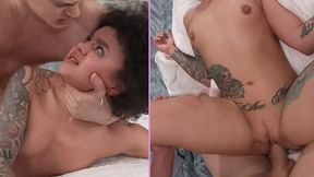 Petite ebony teen trembles under big cock and explodes hard