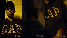jerking off my big uncut cock outdoors with people passing by. public cum.