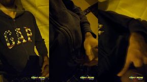 jerking off my big uncut cock outdoors with people passing by. public cum.