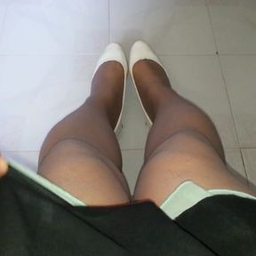 White Patent Pumps with Grey Pantyhose Teaser 3