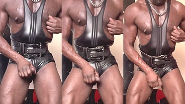 Black muscle Butt Pre Workout Latex Singlet Unloading Session