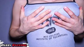 Compact Asian with big natural tits gets accidental creampie