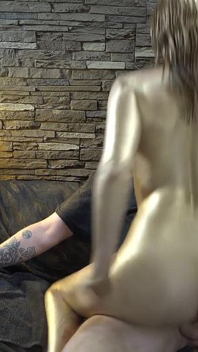 Full Body Gold Statue Bodypaint BJ Fuck & Facial